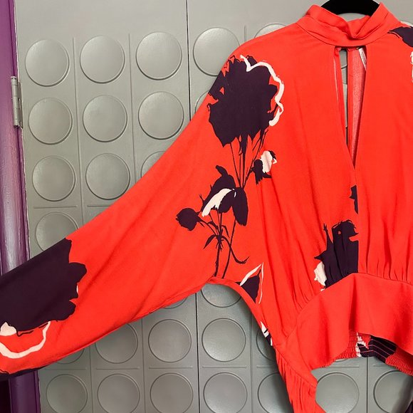 Free People Red, White & Violet Blouse (Size XS) - Picture 4 of 5